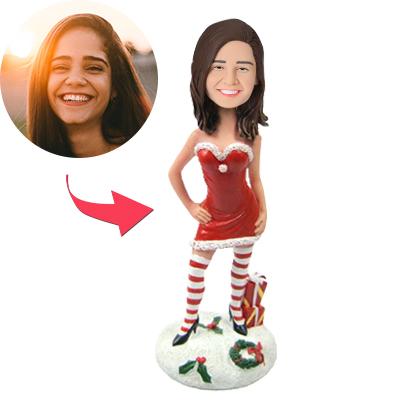 Christmas Gift Sexy Christmas Woman with Gifts Custom Bobblehead With Engraved Text